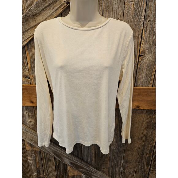 Talbots large PETITE LP beige layering pima cotton top long sleeve minimalist - Picture 1 of 7